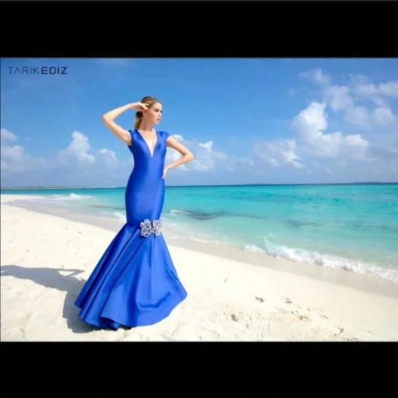 chinese dress ladies Tarik Ediz Navy Feris Gown Style 96071 12 main image 1